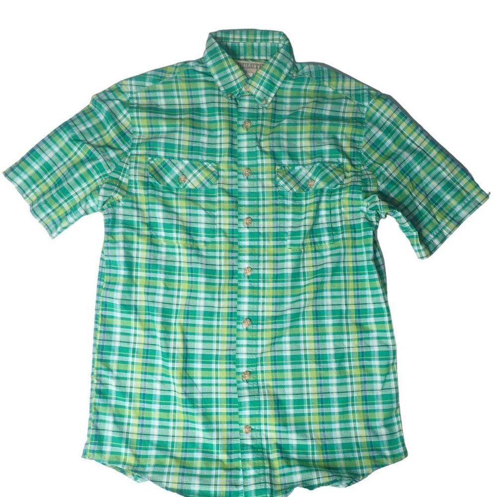 Duluth Men's Green Plaid Short Sleeve‎ Button-Down Shirt Medium Tall Casual